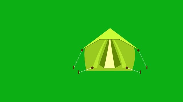 Tent camping shelter green screen chromakey background 2d animated cartoon animation outdoor adventure nature travel hiking concept icon loops smoothly on chroma key