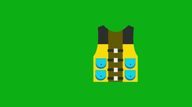 Vest safety clothing green screen chromakey background 2d animated cartoon animation protection work visibility uniform gear concept icon loops smoothly on chroma key