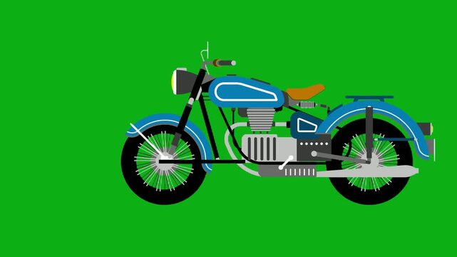 Motorcycle vehicle green screen chromakey background 2d animated cartoon animation bike ride transport speed adventure road concept icon loops smoothly on chroma key
