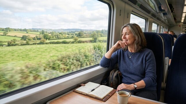 Slow Travel Lifestyle Moment with Adult Relaxing by Train Window