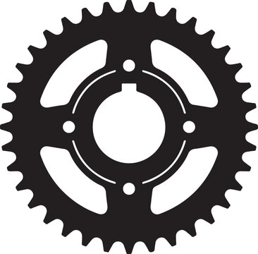 Roller Chain Sprocket Black Silhouette Isolated on White Background