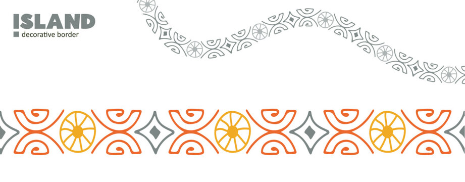 Decorative tiki border featuring ethnic geometric ornaments inspired by Pacific island art. Ideal for cards, frames, posters and creative projects.