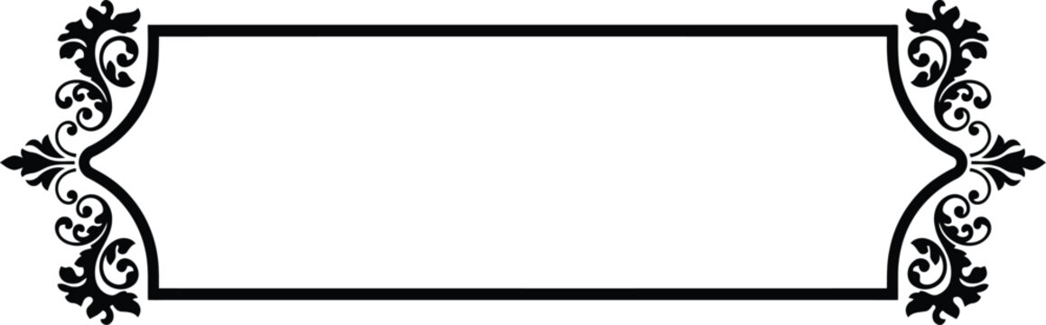 Elegant rectangular horizontal frame with intricate floral decorative corners isolated on a plain white background for graphic design projects