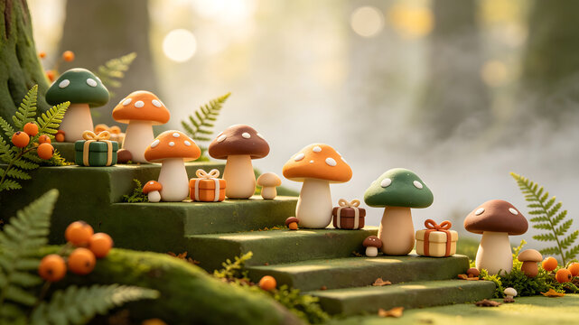 Autumn forest mushroom gift illustration