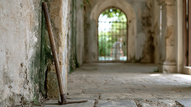 A single ancient hedgelaying tool rests  3