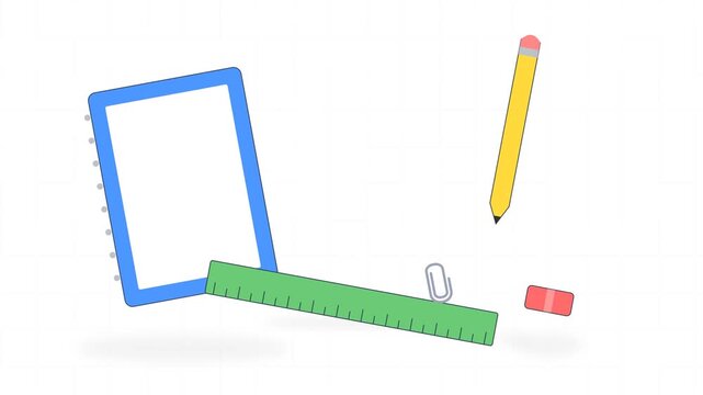 Minimalist flat design illustration of empty frame pencil and ruler with red cube