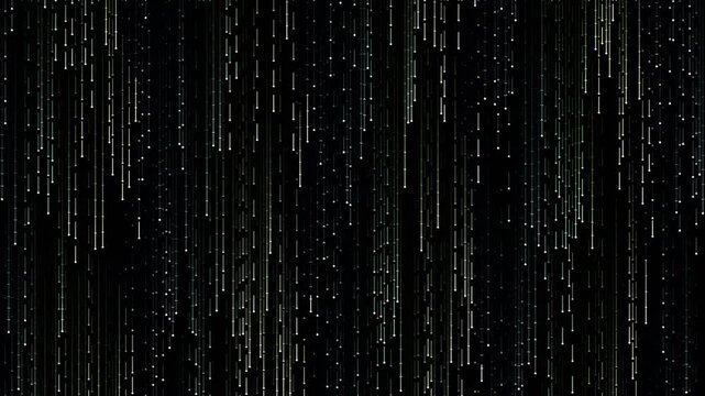 Digital rain effect with cascading vertical lines of code and data, abstract background for technology and cyberspace