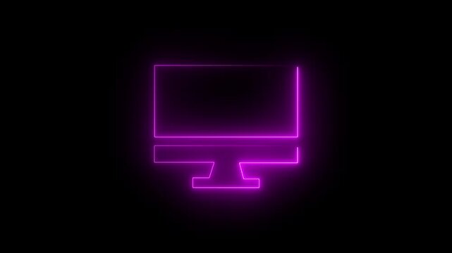 Pink Neon Outline of a Desktop Computer Monitor on Black Background screen display