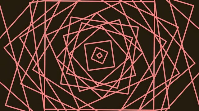 Abstract pink geometric square pattern with optical illusion spiral tunnel effect on dark background