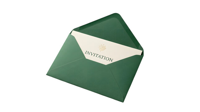 Green envelope invitation card isolated on transparent background