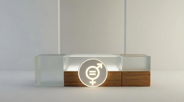 Gender equality symbol on glass and wood blocks
