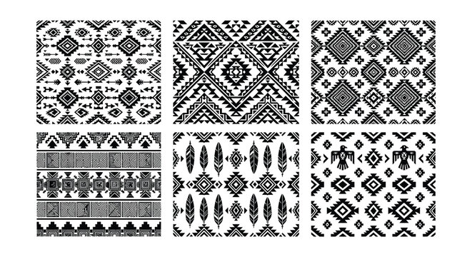 Geometric tribal ornament pattern black and white vector illustration