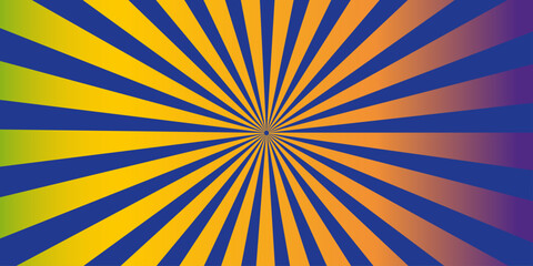 Obraz premium A vibrant radial burst of color emanates from a central point, creating an abstract background that shifts from green and yellow to orange and purple.