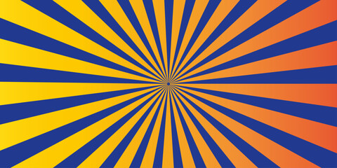 Obraz premium Abstract radial pattern of radiating lines in yellow, orange, and blue creating a sense of energy and movement.