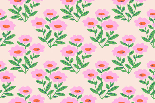 Seamless pattern with abstract colorful flowers on bright background