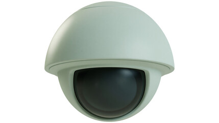 Modern pale green dome security camera with dark lens, isolated on transparent background © George