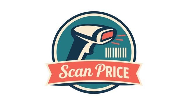 A vintage-style logo featuring a barcode scanner and a barcode, representing retail and e-commerce promotions designed to enhance sales and shopping efficiency.