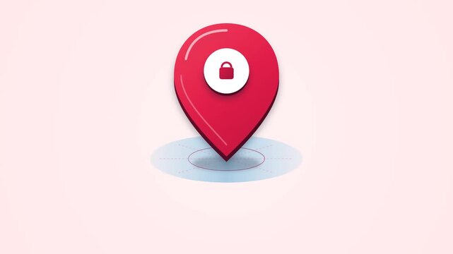Red Map Pin Pointer with Lock Icon Flat Vector Motion Graphic Animation for Secure Location Tracking