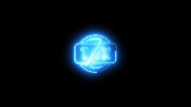 a glowing Tax-free neon sign glowing on black background, for financial concept 4k animation video on black background 