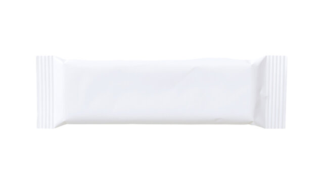 Blank white rectangular wrapper with crimped ends, isolated on transparent background