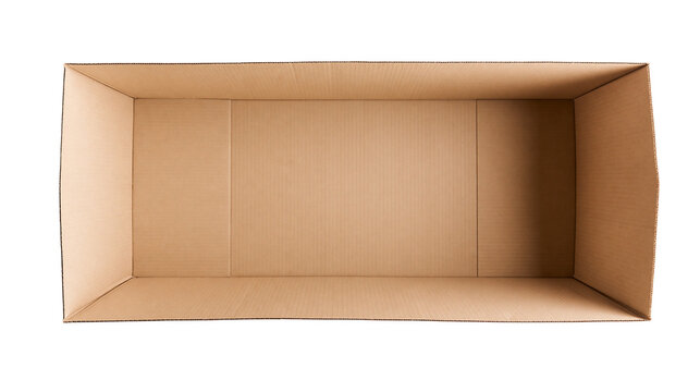 Empty brown corrugated cardboard box interior, isolated on transparent background