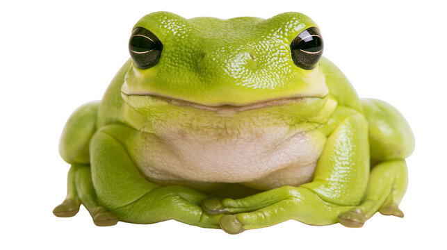 Green tree frog with smooth skin and bulging eyes, isolated on transparent background