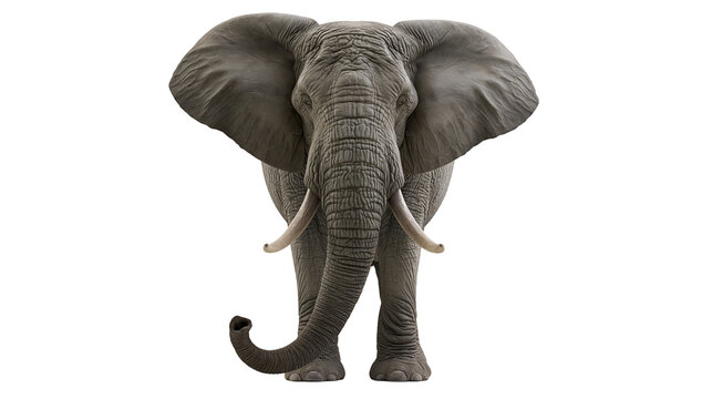 Majestic African elephant with large ears and tusks, isolated on transparent background