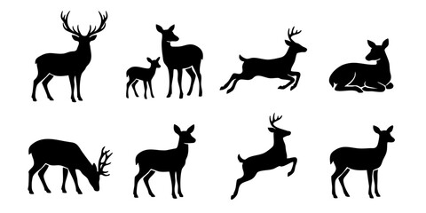 Fototapeta premium Collection of Silhouettes Depicting Deer in Various Poses and Activities