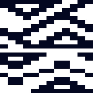 Black and white pixelated geometric ethnic pattern vector