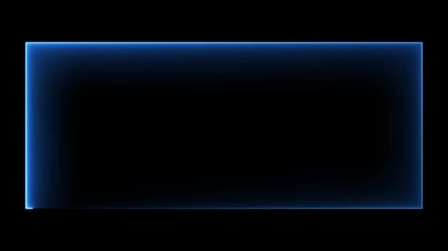 Blue neon glowing rectangle frame animation with scrolling light on dark background.