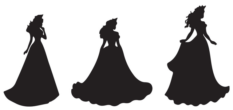 Elegant princess or bride in ball gown vector silhouette vector illustrator eps10