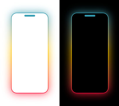 Modern Premium Smartphone Mockup with Multicolor Neon Glowing Frame on Transparent Background PNG