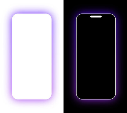 Modern Premium Smartphone Mockup with Purple Glowing Frame on Transparent Background PNG