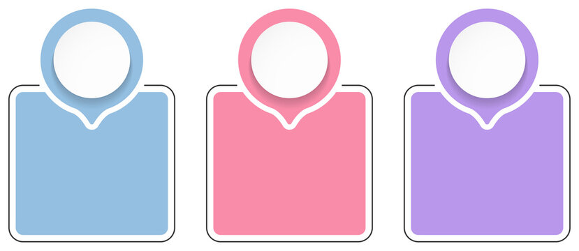 Infographic template with three sequential steps with color frames