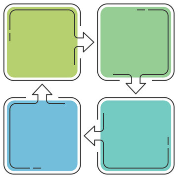 Infographic template with four connected square options forming a cycle process