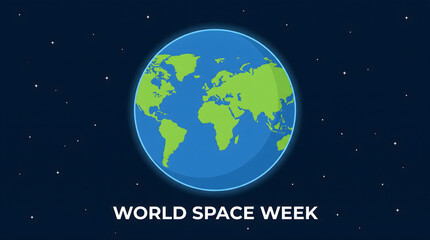 Fototapeta premium Flat vector illustration of planet Earth in outer space for World Space Week celebration.