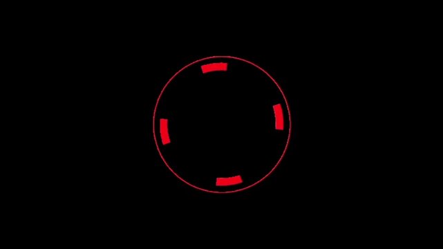 Minimalist and modern digital graphic featuring a vibrant red circular element with four evenly spaced segments on a deep black background, symbolizing progress, loading, or an interface indicator 4K