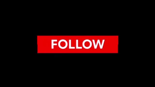 Vibrant red 'Follow' button prominently displayed on a sleek black background, designed for compelling social media engagement and encouraging online connection 4K
