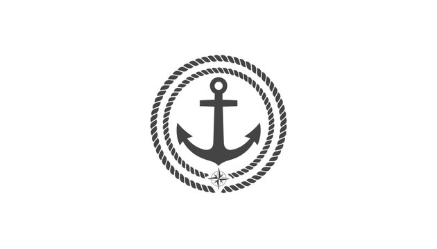 Nautical themed anchor icon enclosed in double rope circular borders with a compass star at the bottom center.