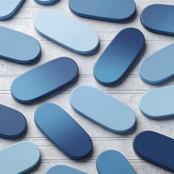 Blue pillshaped objects on textured surface