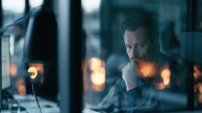 Modern Office Worker Reflecting Productivity in a Glass Environment