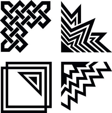 Collection of decorative corner designs featuring celtic knots and zigzags