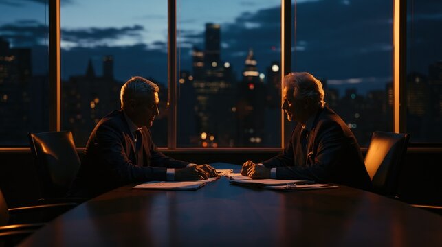 Corporate Collaboration in a Modern Boardroom with City View