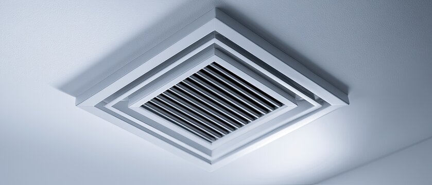 Modern recessed ceiling air vent with multiple louvers, against white ceiling