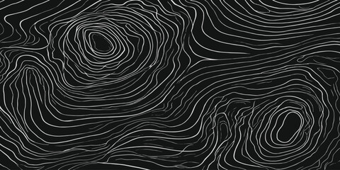 Abstract topographic map contour lines pattern on black background with topography abstract geography cartography elevation geometric minimalist monochrome scientific landscape navigation © MOHAMAD
