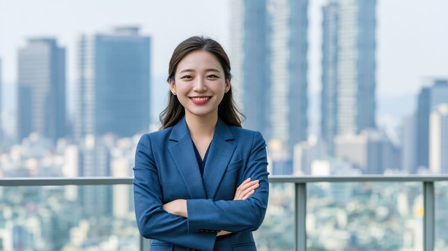 Modern Business Portrait on Rooftop in Seoul Skyline