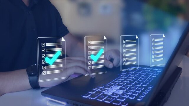 Document management concept, Artificial intelligence, check electronic documents on digital documents on virtual screen Document Management System
