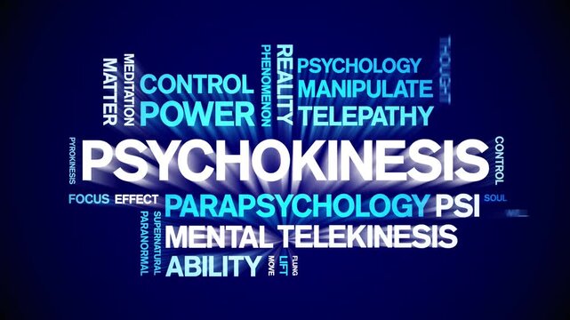 Psychokinesis animated word cloud-animation tag kinetic typography seamless loop.