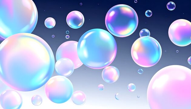 Abstract colorful soap bubbles floating in water background.