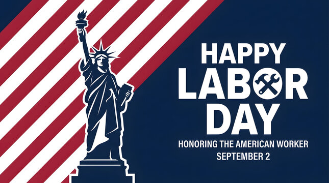 Happy Labor Day greeting card design. American worker celebration with Statue of Liberty.
